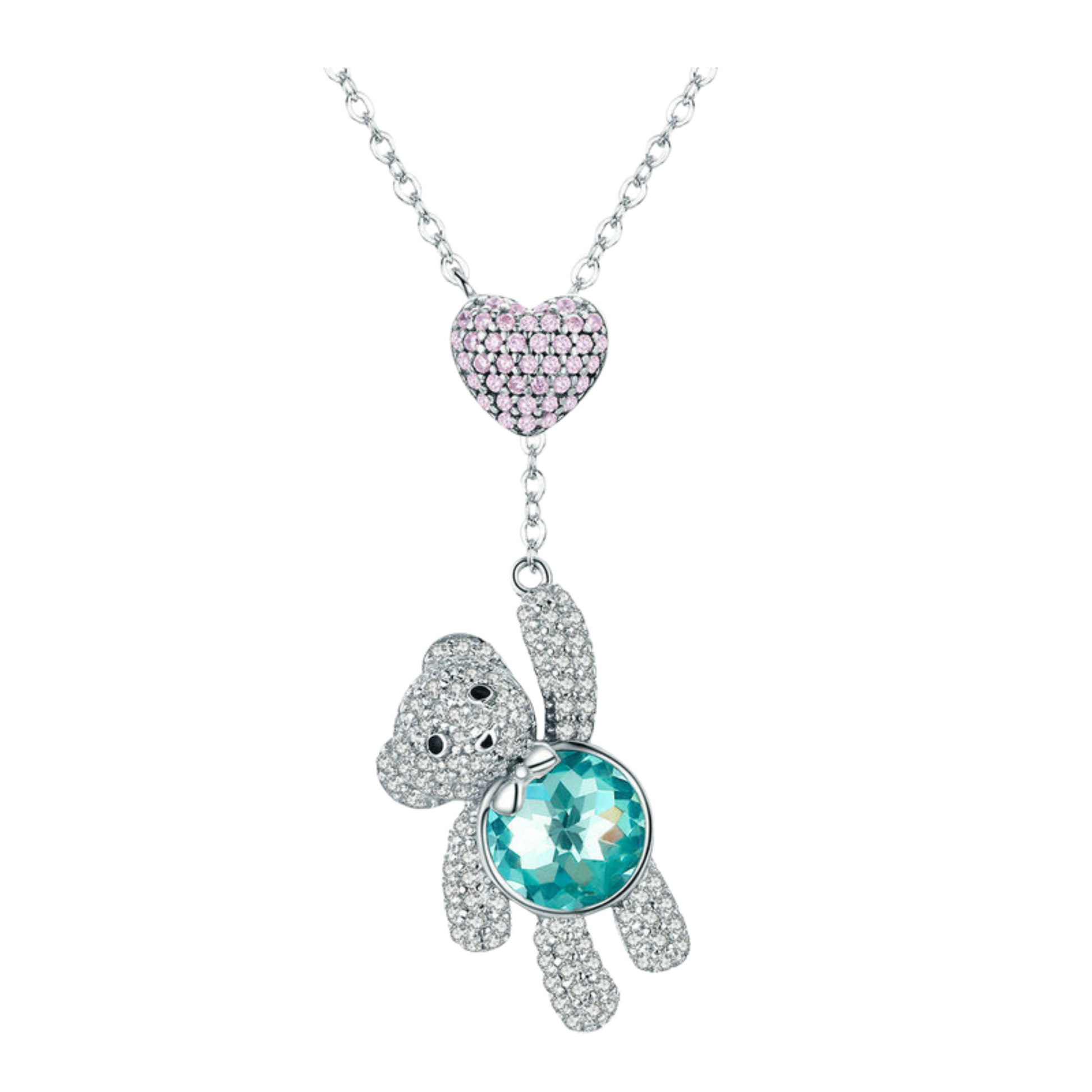 Sterling Silver  Teddy Floating with his Balloon | Necklace